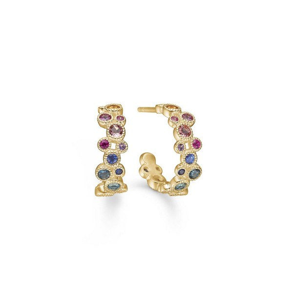Luxury Rainbow creoler fra Mads Z i 14 kt guld med ædelsten, 16 mm